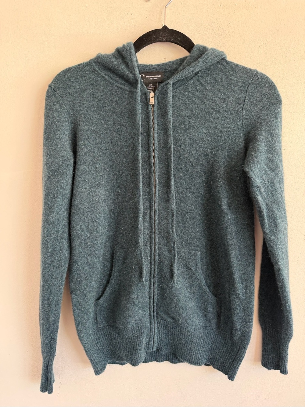 Bloomingdale's Teal Hooded Zip Cashmere Sweater